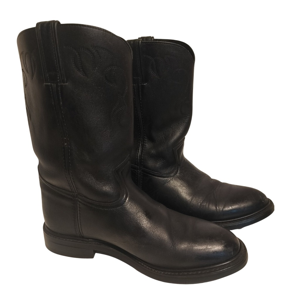Double-H Mens Black Leather Western Roper Boots Size 9 EE 3412 Handmade Mexico